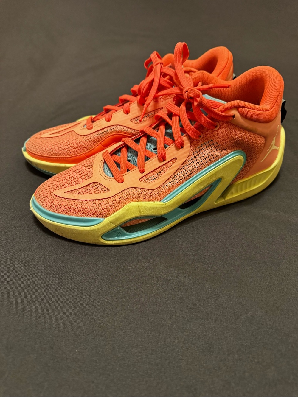 Jordan Tatum 1 Vibrant Orange Athletic Sneakers with Yellow & Teal Accents